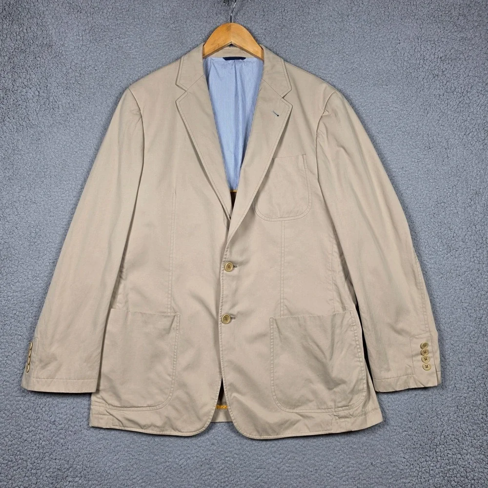 Robert Talbott Sport Coat Mens Size Large Beige Monterey Regular Fit Cotton
